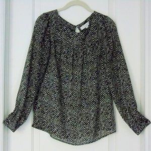 Loft Black and Beige Patterned Blouse